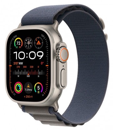 Apple Watch Ultra 2 (GPS + Cellular) Titanium Case with Blue Alpine Loop - Large - Titanium